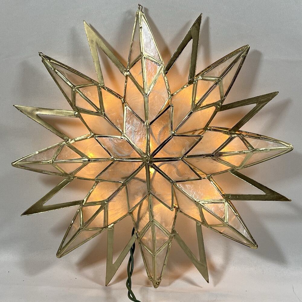 Balsam Hill 11” Lighted Double SIDE STARBURST Natural Capiz Gold Tree Topper
